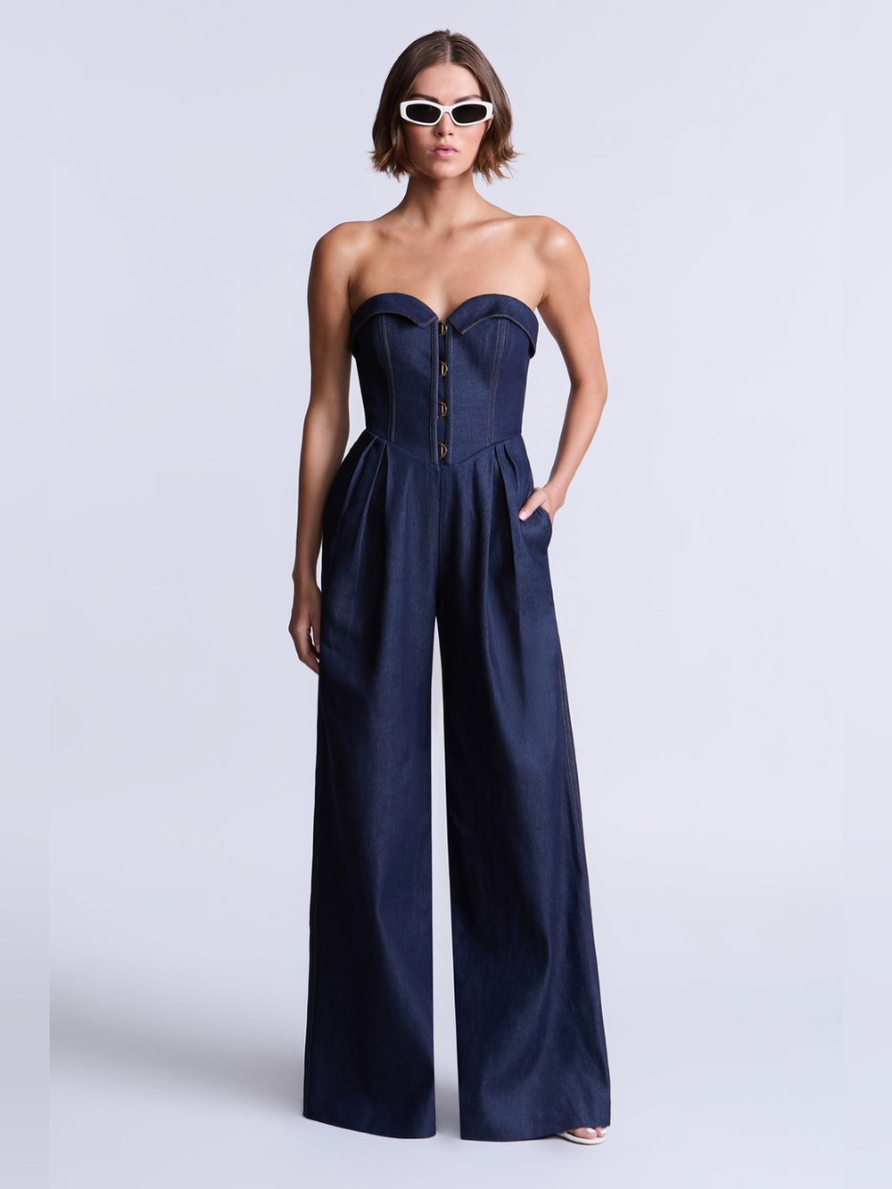 BCBGMAXAZRIA Savannah Jumpsuit Raw Denim Size 4 - Picture 5 of 16